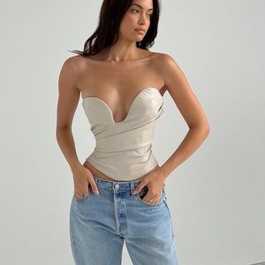 **SOLD** HOUSE OF CB Saffira Fog Plunge Vegan Leather Corset